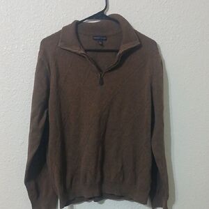 Make Offer Dark Brown Zip Up Sweater with Stand-Up Collar